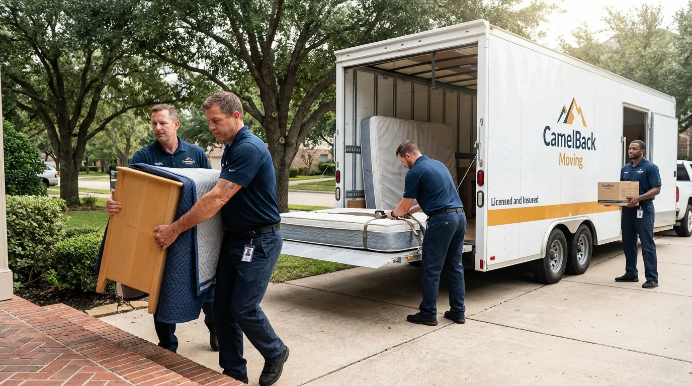 Crew loading residential truck for cross-state move from Vale, OR