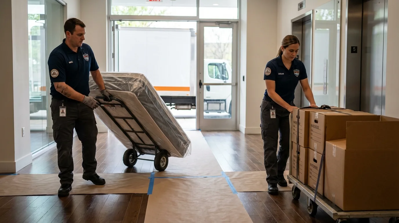 Professional apartment movers loading elevator in Vale, OR