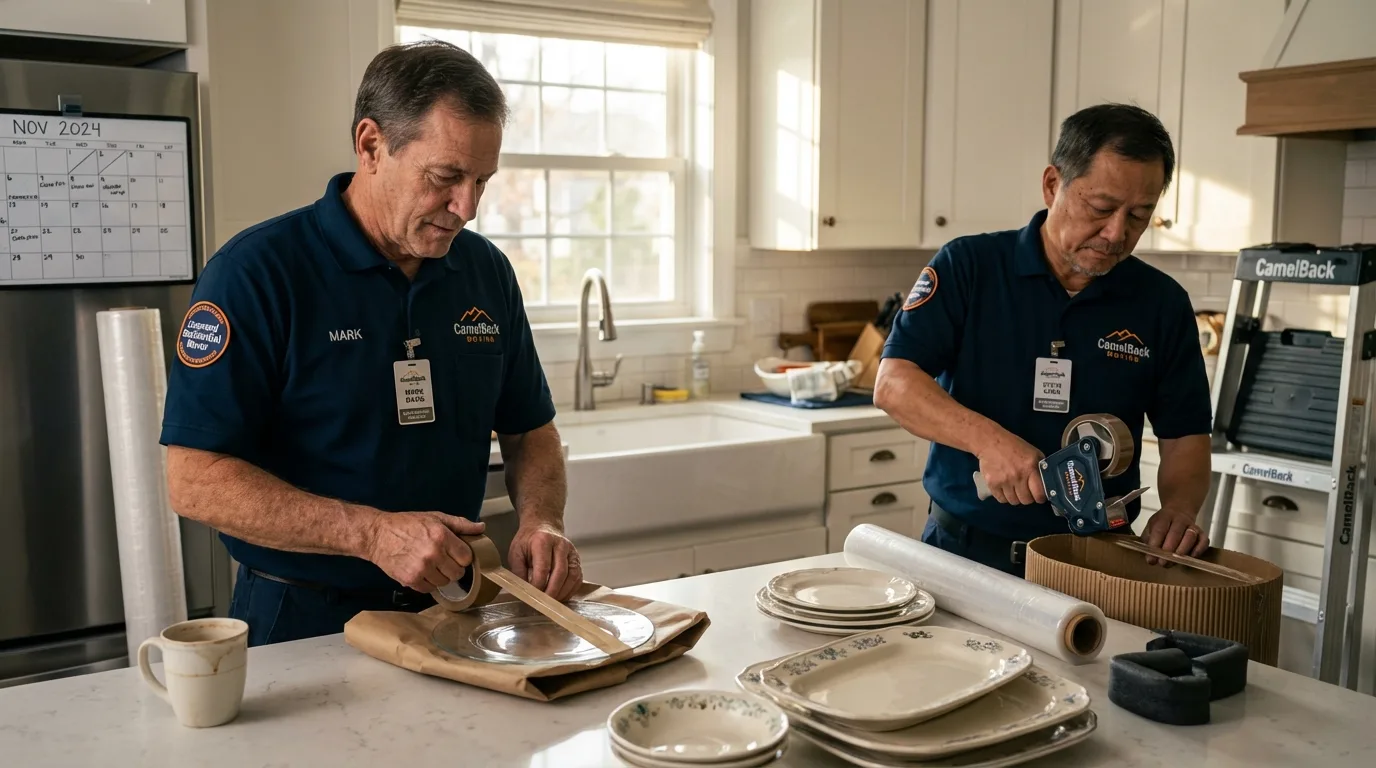 Professional crew packing kitchen dishware in Vale, OR
